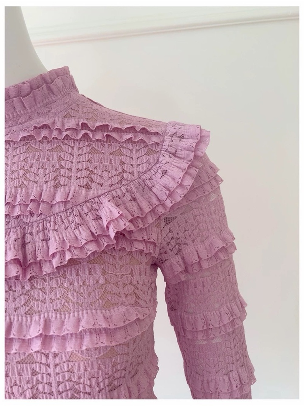 Pink Ruffled Knit Long Sleeve Midi Dress Victorian French Elegant Gown - Picture 12 of 16